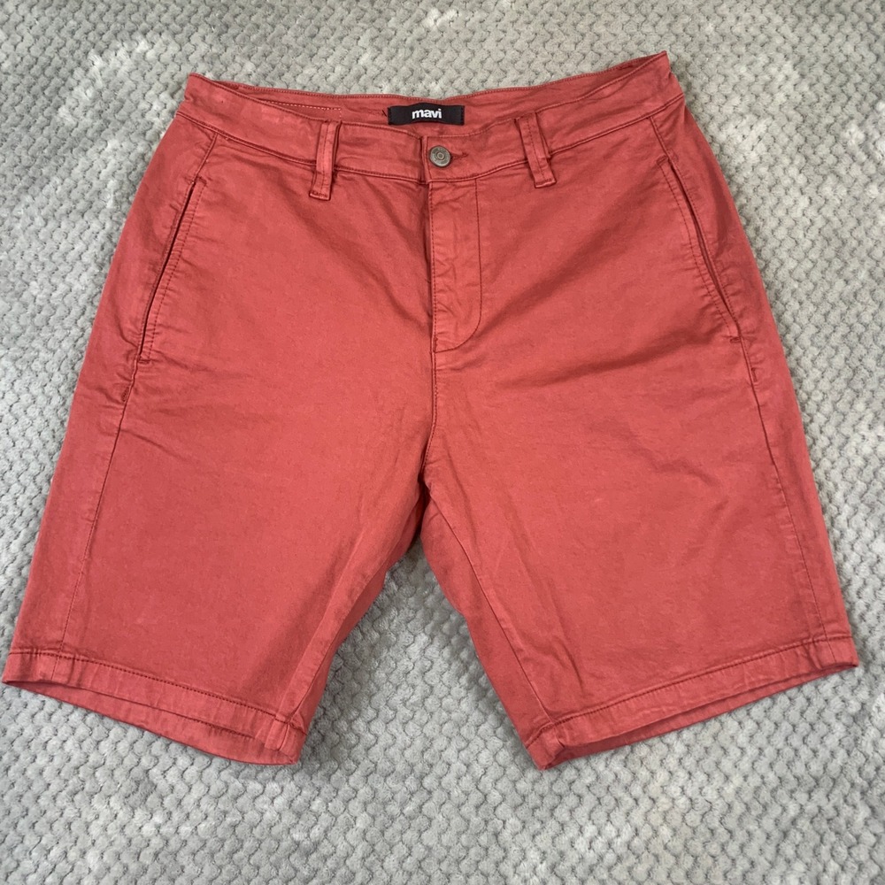 Mavi Simon Mens Chino Shorts 33 Red Pink Stretch Cotton Blend M04298